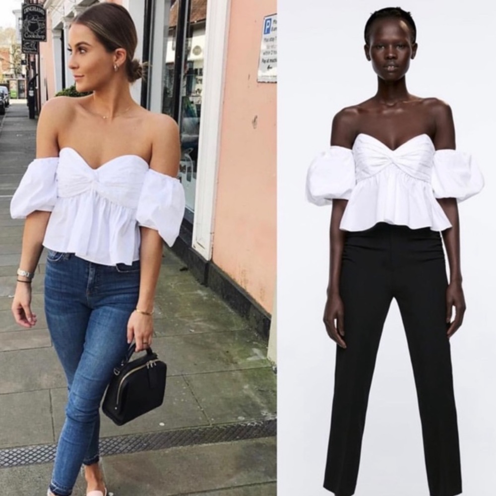 Zara Off Shoulder Poplin White Blouse. NWT! Size small. Bought $49.90 + tax